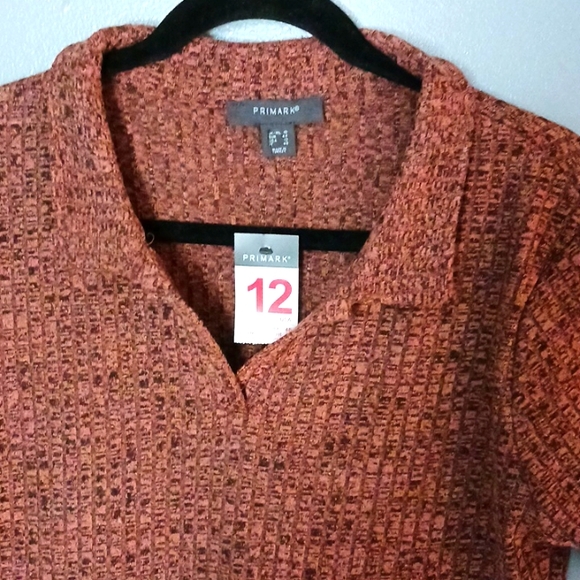 Brown dress size 12 NWT Polyester Knit Collar Open V Neck short Sleeve Primark - Picture 2 of 3